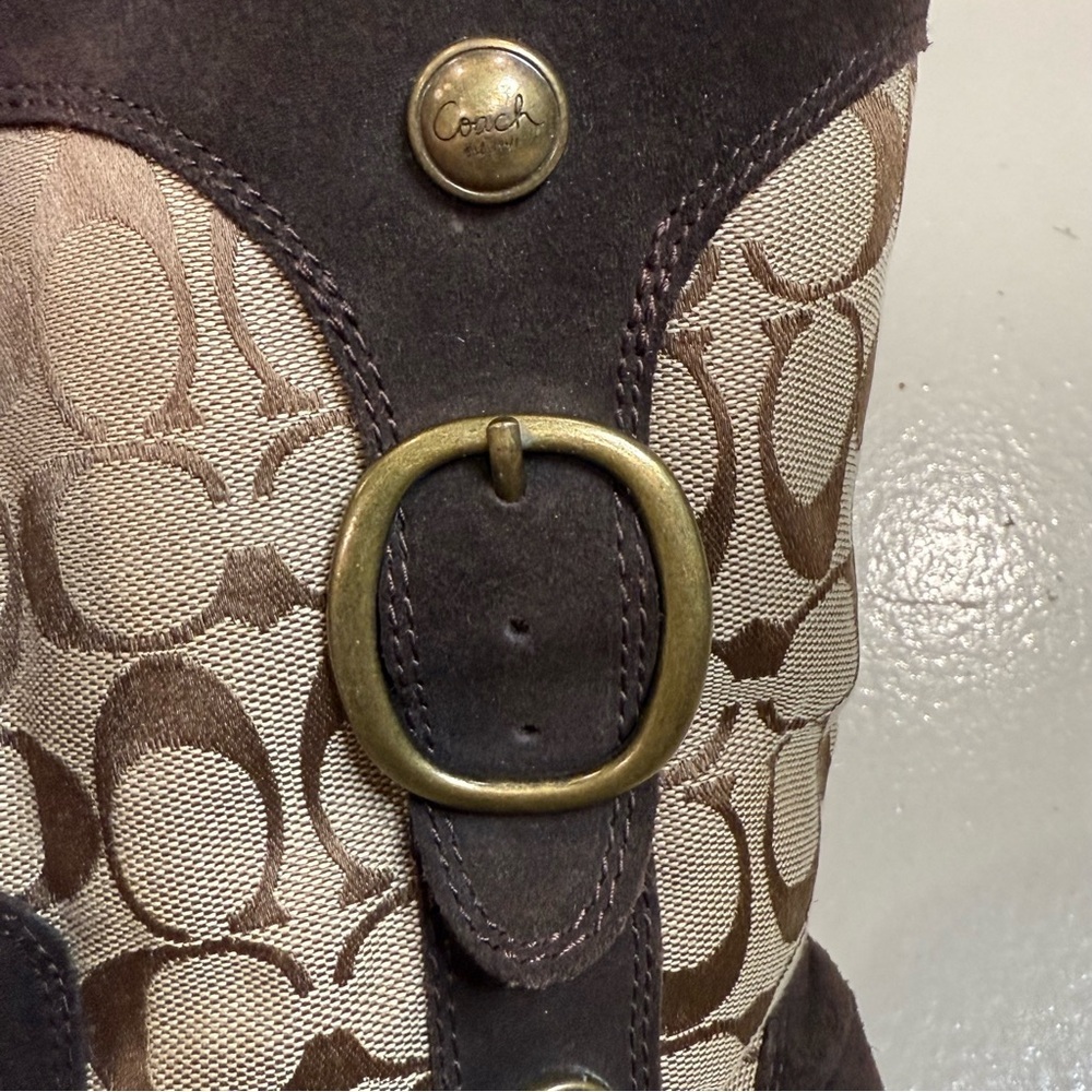 Coach Brown Signature Suede and Logo Mid-Calf Boots - Picture 5 of 14